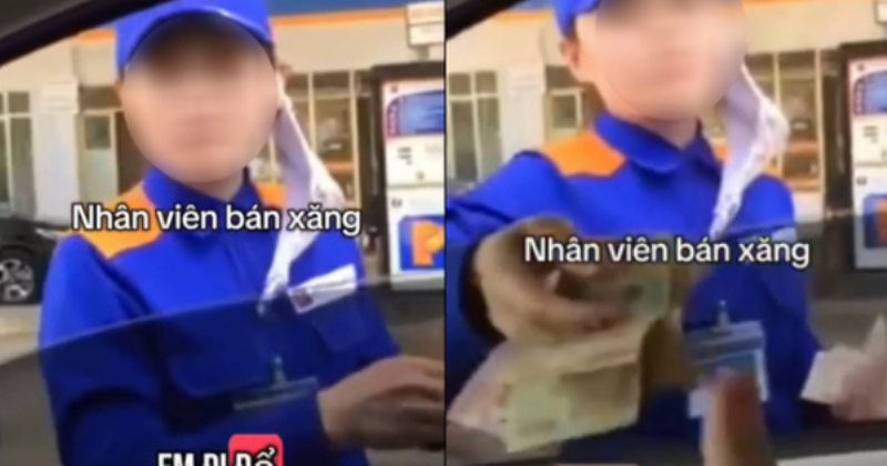 Một nhân viên cây xăng đang bơm xăng cho ô tô. Có thể thấy các loại xăng khác nhau được hiển thị trên trụ bơm, nhấn mạnh việc chọn đúng loại xăng khi tìm cây xăng gần nhất.