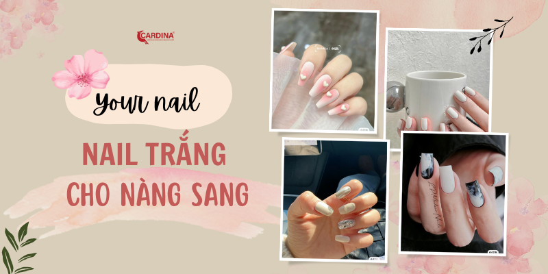 Mẫu nail trắng đính đá đơn giản