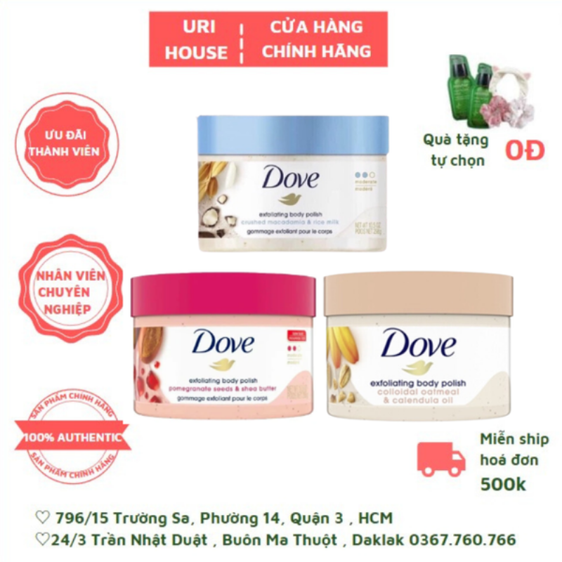 Tẩy da chết body Dove cho da nhạy cảm