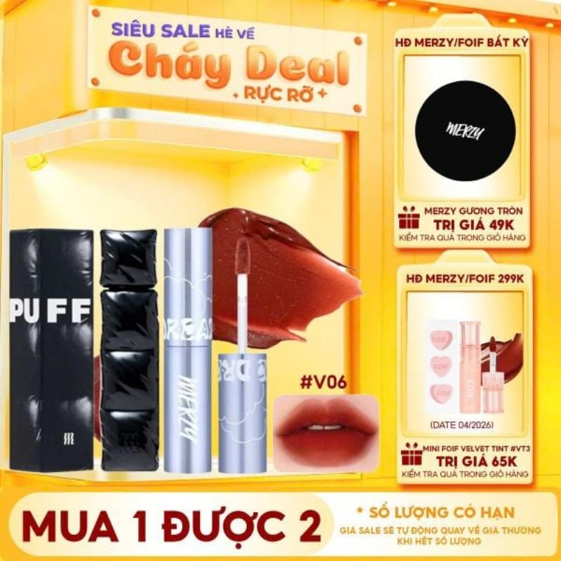 Hinh anh thoi son Merzy V6 nam canh mot tag gia hoac icon tui tien, the hien muc gia binh dan va hop ly