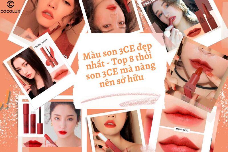 Swatches son 3CE Active Lady trên môi thật, thể hiện chất son mịn lì và màu cam nude đất